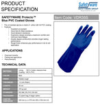 3 Pair Safetyware Double Dipped PVC Gauntlet Chemical Resistant Work Gloves Bulk Blue for Cleaning Oil Dishwashing Kitchen Mechanic General Purpose