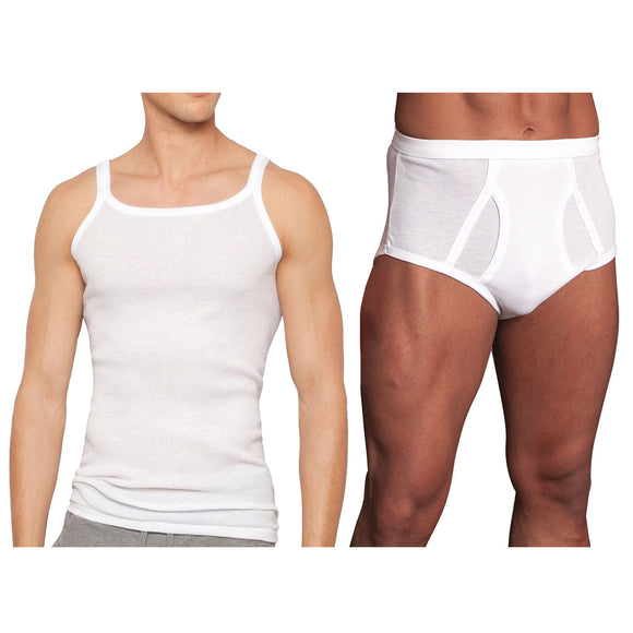 2pc Set Holeproof Men All Seasons White Full Brief Underwear + Singlet Tank Top