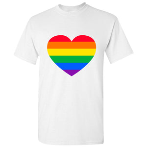 LGBTQ Colourful Rainbow Gay Pride Lesbian Love Heart Men White T Shirt Tee Top