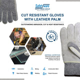 5 Pair Safetyware Heavy Duty Level 5 Cut Resistant Leather Palm Work Gloves Bulk for Gardening Mechanic Construction Builder General Purpose