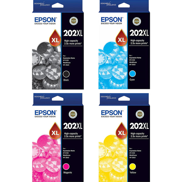 Epson 202XL Ink Cartridge Toner 4 Colours Value Pack Black Cyan Magenta Yellow Genuine Original