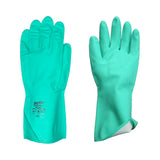 2 Pair Safetyware Chemical Resistant Flocklined Nitrile Safety Work Gloves 15mil Thick Green for Cleaning Oil Dishwashing Kitchen Mechanic General Purpose
