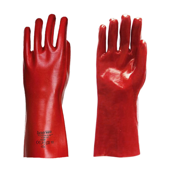 Safetyware Protecto-Lite Single Dipped Protection PVC Gauntlet Safety Gloves Red Long Chemical Resistant for Kitchen Cleaning Oil Dishwashing Mechanic Work General Purpose