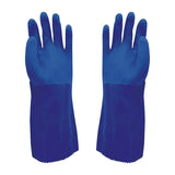 2x Safetyware Dipped PVC Gauntlet Work Gloves Blue Red Chemical Resistant 35cm for Kitchen Cleaning Oil Dishwashing Mechanic Work General Purpose