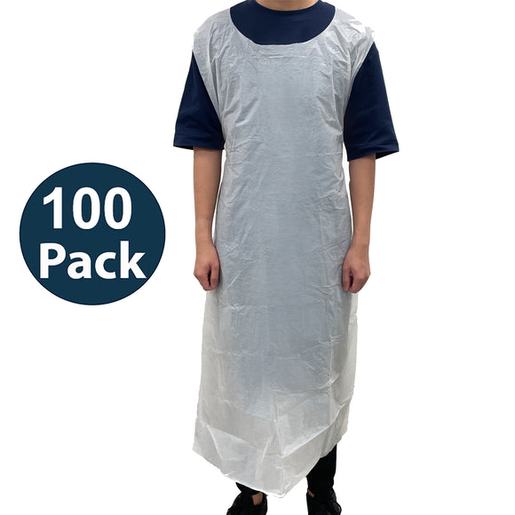 100x Safetyware HDPE Durable Plastic Cover Waterproof Disposable Aprons White Bulk Pack