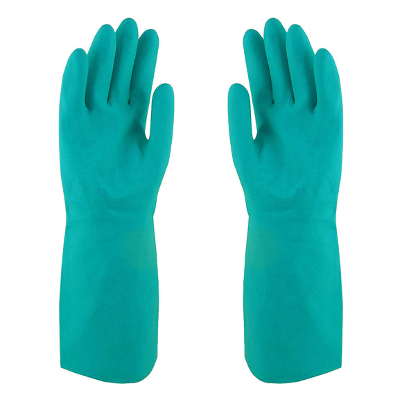Safetyware Chem-Pro Heavy Duty Chemical Resistant Long Nitrile Work Gloves 18mil Thick Green for Cleaning Oil Dishwashing Kitchen Mechanic General Purpose