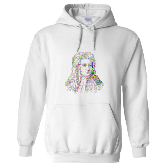 Sir Isaac Newton Portrait Art Science Mens White Hoodie Hooded Sweat Sweater