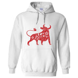 Chinese Zodiac Shengxiao New Year OX Bull Cow White Hoodie Mens Hooded Sweater