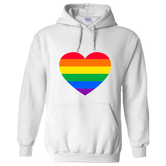LGBTQ Colourful Rainbow Gay Pride Heart Men White Hoodie Hooded Sweat Sweater