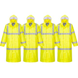 4x Portwest Hi-Vis Raincoat Long Safety Rain Jacket Waterproof Windproof Bulk H445 with Reflective Tape Men Women Unisex Workwear