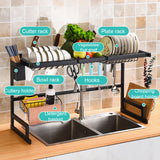 85CM 2 Tier Dish Plate Cutlery Drying Rack Drainer Kitchen Organiser Over Sink
