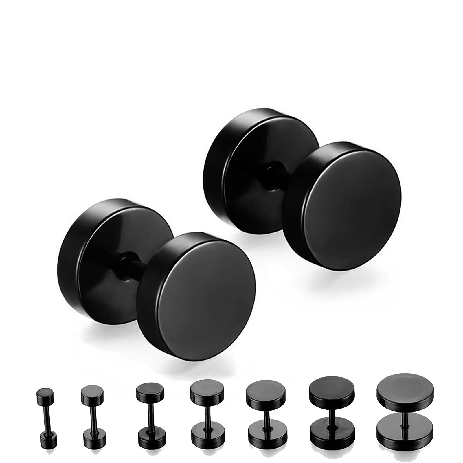 1pair Fashionable Stainless Steel Round Disc & Dumbbell Shaped Stud  Earrings For Men And Women, Suitable For Daily Wear | SHEIN