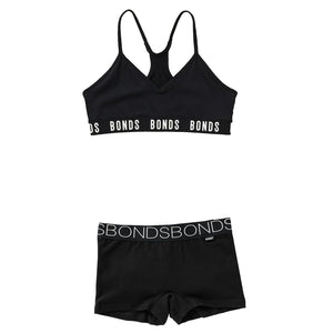 2pcs Set Bonds Girls Sports Black Racer Crop Top Bra Shorts Underwear Stretchies