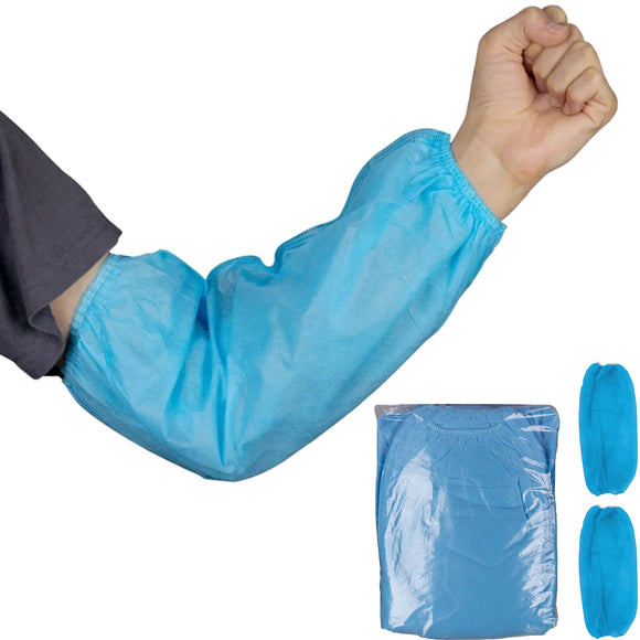 100pcs Safetyware Non-Woven Fabric Disposable Protective Arm Sleeves Protector Breathable Cover Bulk Blue for Hospital Laboratory Kitchen Saloon