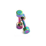 Pair Colourful Rainbow Flat Round Barbell Plug Stud Earrings 316 Stainless Steel Mens Unisex