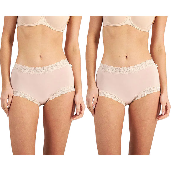 2 Pack Jockey Parisienne Bamboo Full Brief Lace Womens Underwear Panties Dusk Beige Bulk