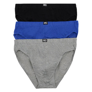 Rio 3 Pack Mens Cotton Plain Hipster Briefs Undies Underwear Blue Grey Black M80404 Assorted