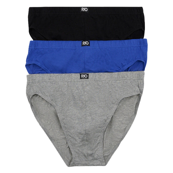 Rio 3 Pack Mens Cotton Plain Hipster Briefs Undies Underwear Blue Grey Black M80404 Assorted