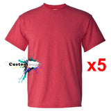 5 Pack Gildan T-Shirt Basic Tee Top Men Heavy Cotton (Heather Red)