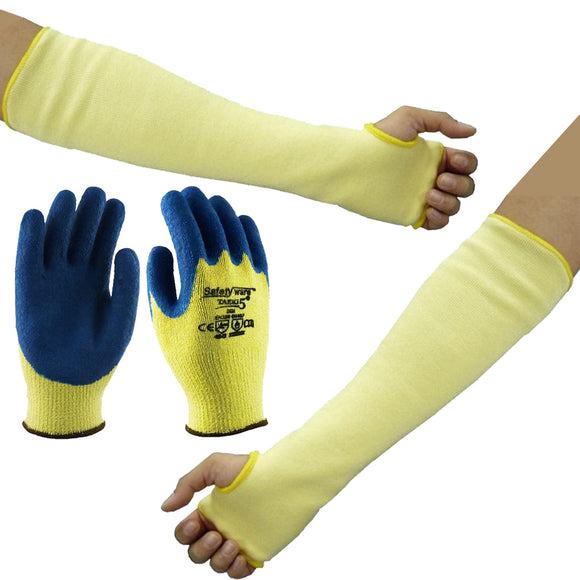 Safetyware Safety Work Cut Resistant Proof Gloves + Arm Sleeves Protection for Gardening Mechanic Construction General Purpose