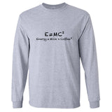 E=mc2 Energy Milk Coffee Funny Einstein Long Sleeve T-Shirt Grey Tee Top Mens