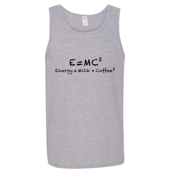 E=mc2 Energy Milk Coffee Funny Einstein Grey Tank Top Singlet T Shirt Mens