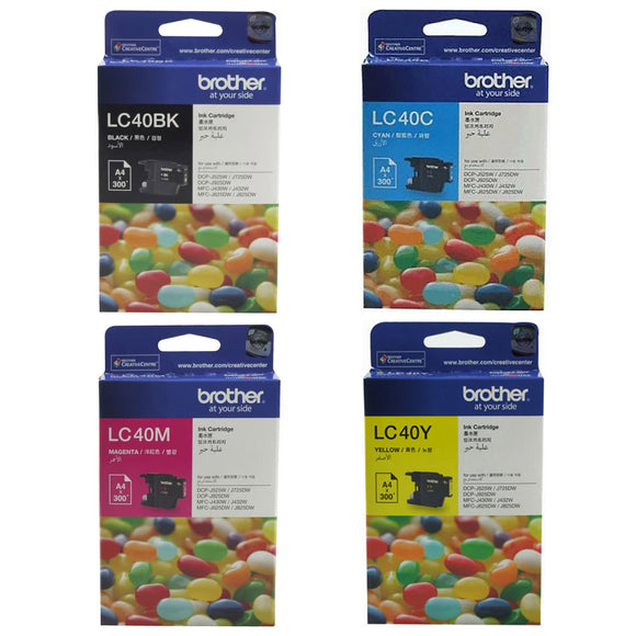 Brother LC-40 Black Cyan Magenta Yellow 4 Ink Cartridge LC40 Value Pack