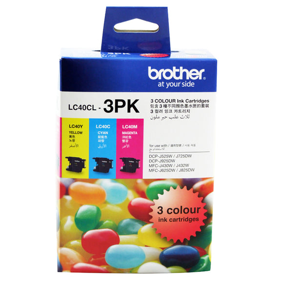 Brother LC-40 Cyan Magenta Yellow 3 Ink Cartridge Value Pack LC40CL-3PK