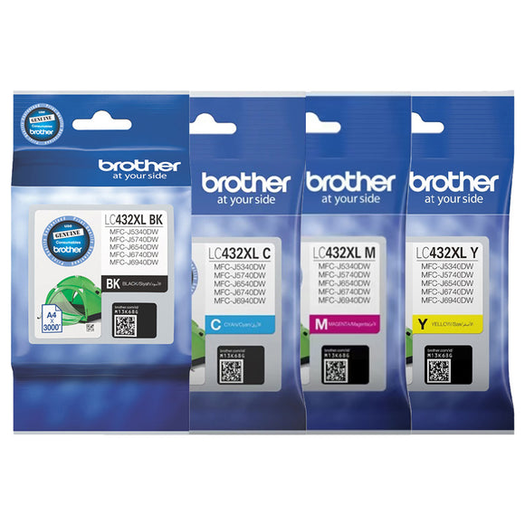 Brother LC432XL Black Cyan Magenta Yellow High Yield 4 Ink Cartridge Value Pack