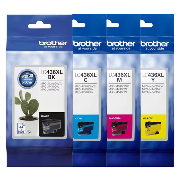Brother LC436XL Black Cyan Yellow Magenta High Yield 4 Ink Cartridge Value Pack