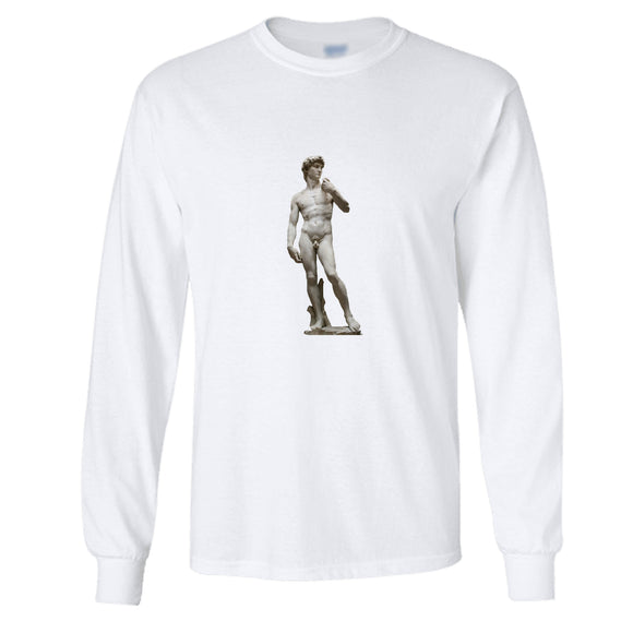 Michelangelo Statue of David Marble Mens Long Sleeve T-Shirt White Tee Top
