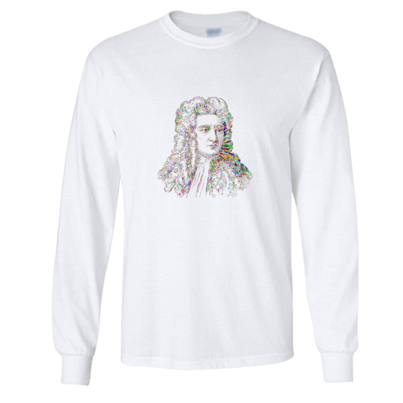 Sir Isaac Newton Portrait Art Cool Long Sleeve T-Shirt White Mens Tee Tops