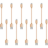 10 Pack 20cm Short Data Transfer Charger Charging Micro USB Cable Cord for Android Phone Device Tablet Bulk Braided Gold Nylon