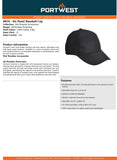 8x Portwest Six Panel Baseball Cap Adjustable Curve Plain Safety Work Sun Hat Black Bulk B010