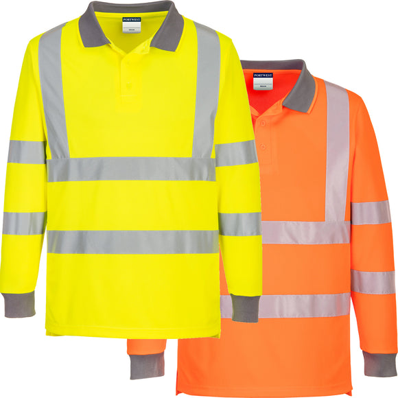 2 Pack Portwest EC11 Eco Hi Vis Polo Long Sleeve Shirt Reflective Tape Orange Yellow Bulk Work Safety Workwear High Visibility Class DNC Day & Night