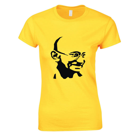 Mahatma Gandhi Indian Hero Female Ladies Womens Daisy Yellow T-Shirt Tee Tops