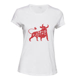 Chinese Zodiac New Year OX Bull Cow White Ladies Women T Shirt Tee Top