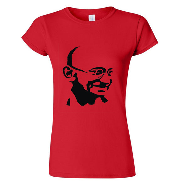Mahatma Gandhi Hindi Indian Hero Female Ladies Womens Red T-Shirt Tee Tops