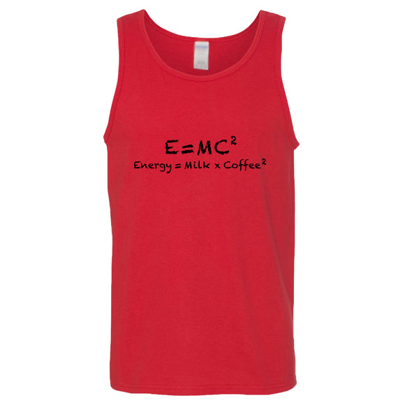 E=mc2 Energy Milk Coffee Funny Einstein Red Tank Top Singlet T Shirt Mens