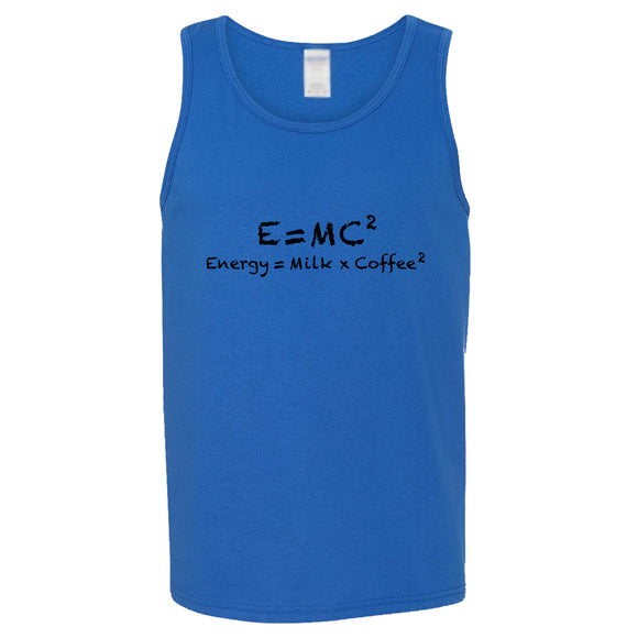 E=mc2 Energy Milk Coffee Funny Einstein Blue Tank Top Singlet T Shirt Mens