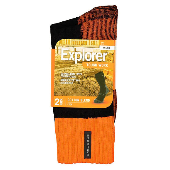 2 Pair Bonds Explorer Tough Work Crew Mens Orange Thick Cotton Socks SYNJ2W
