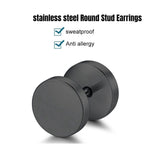 6pcs Flat Round Barbell Plug Stud Earrings 316 Surgical Steel Black 3mm-12mm