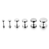6pcs Flat Round Barbell Plug Stud Earrings 316 Surgical Steel Silver 3mm-12mm