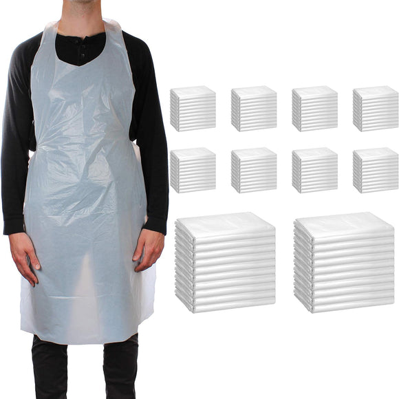 500x Safetyware HDPE Plastic Cover Waterproof Disposable Aprons Gown White Bulk Pack