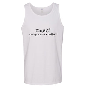 E=mc2 Energy Milk Coffee Funny White Tank Top Singlet T Shirt Mens