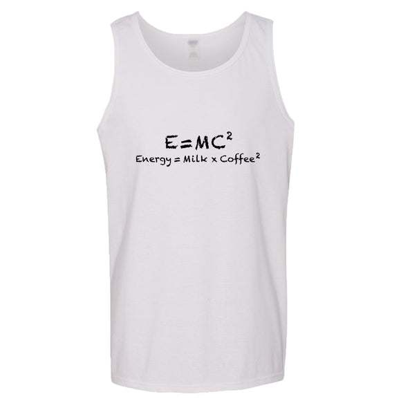 E=mc2 Energy Milk Coffee Funny Einstein White Tank Top Singlet T Shirt Mens