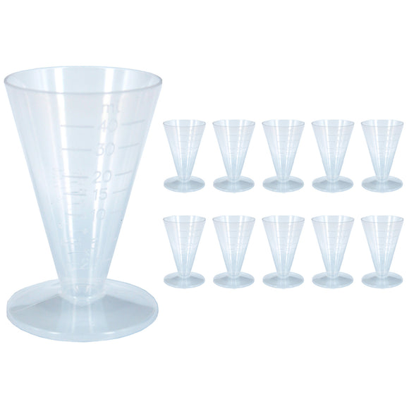 10x Reusable Medicine Measuring Measure Cups 40ml Clear Plastic Graduated Conical Bulk