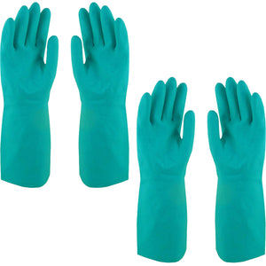 2 Pair Safetyware Chem-Pro Heavy Duty Chemical Resistant Nitrile Work Gloves Long 18mil Thick Green for Cleaning Oil Dishwashing Kitchen Mechanic General Purpose