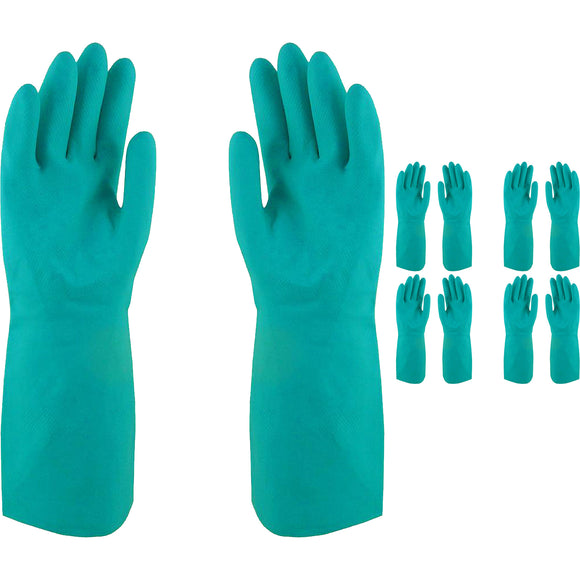 5 Pair Safetyware Chem-Pro Heavy Duty Chemical Resistant Nitrile Work Gloves Flocklined Bulk Long 18mil Thick Green for Cleaning Oil Dishwashing Kitchen Mechanic General Purpose