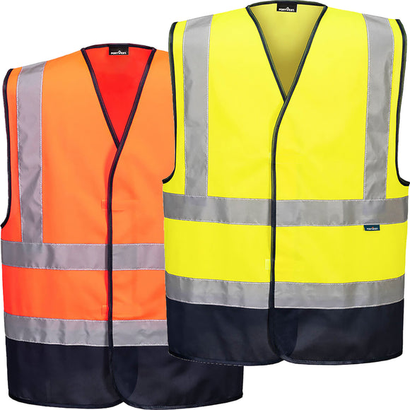 Portwest 2 Pack Hi Vis Contrast Safety Vest Reflective Tape Orange + Yellow Bulk High Visibility Workwear Class D/N Day & Night C479